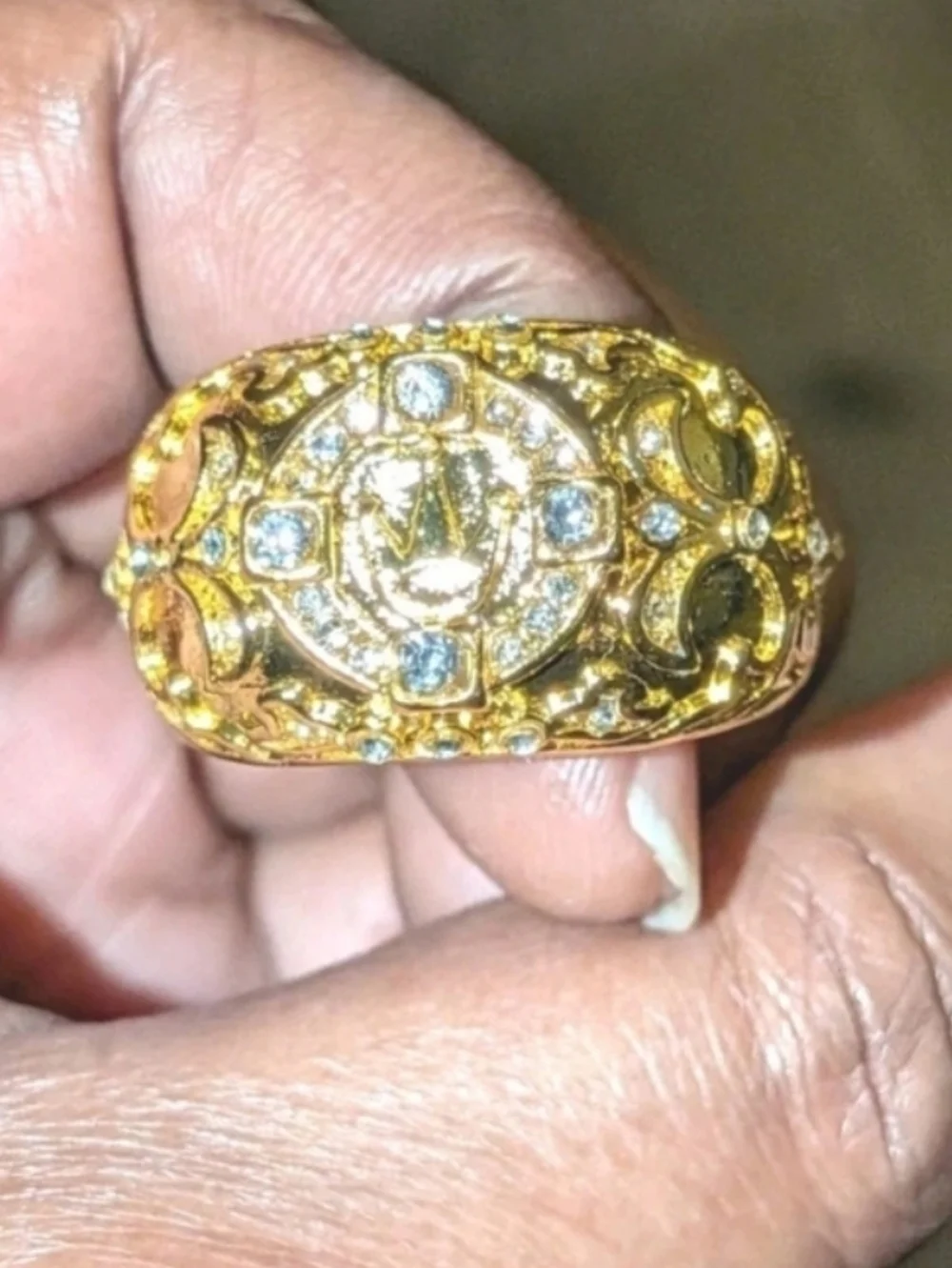 2ct Round Real Moissanite Royal King Crown Mens Yellow Gold Plated Ring Sz 12